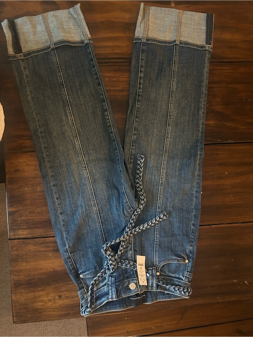 White House Black Market Dark Blue Flare Jeans with Braided Waist Tie